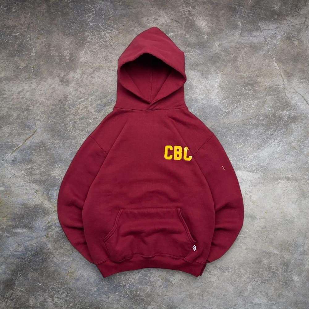 Vintage 90s Russell Athletic Hoodie Made in USA Maroon Pullover Sweatshirt Men M